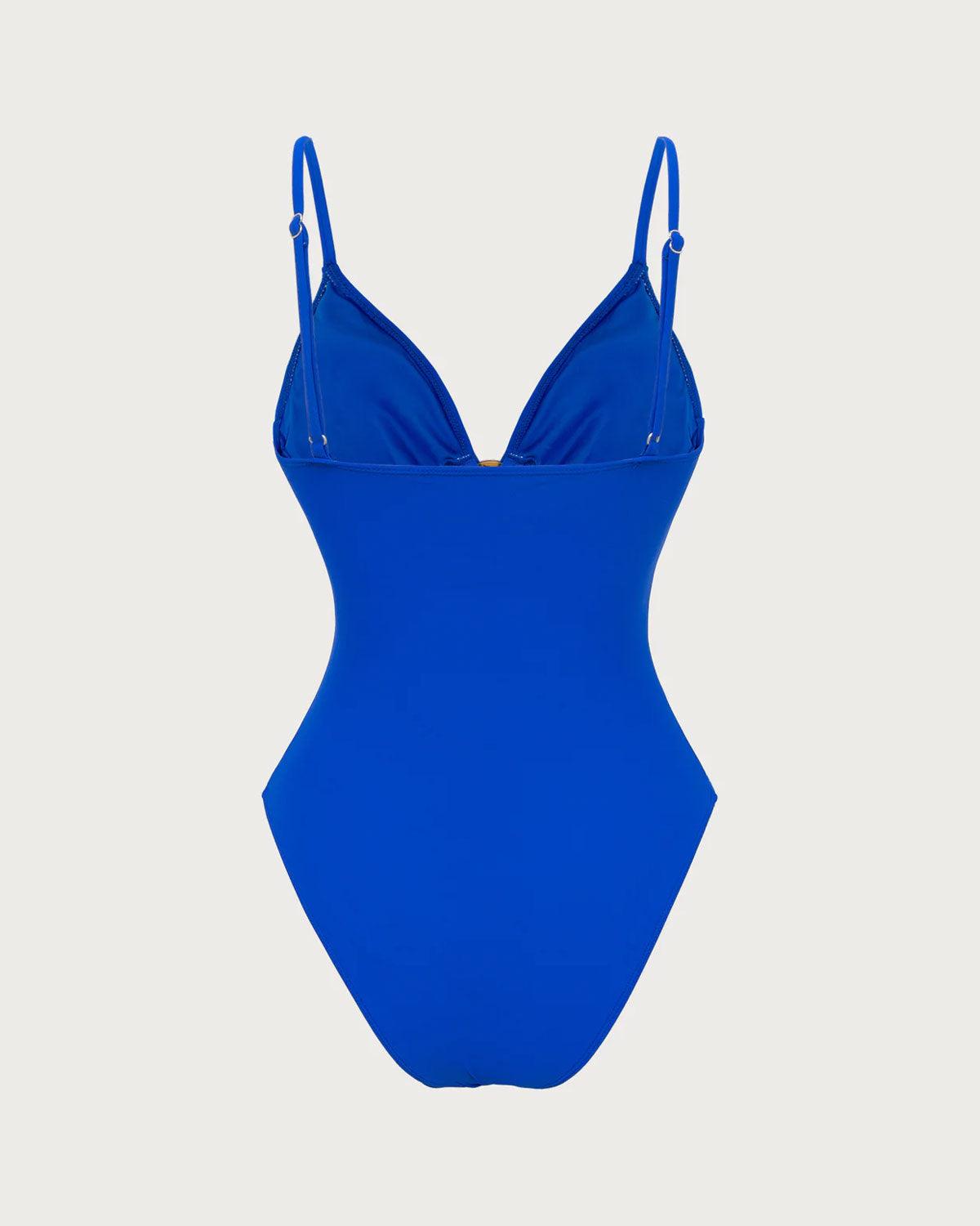 Blue V Neck O-Ring One-Piece Swimsuit Product Image