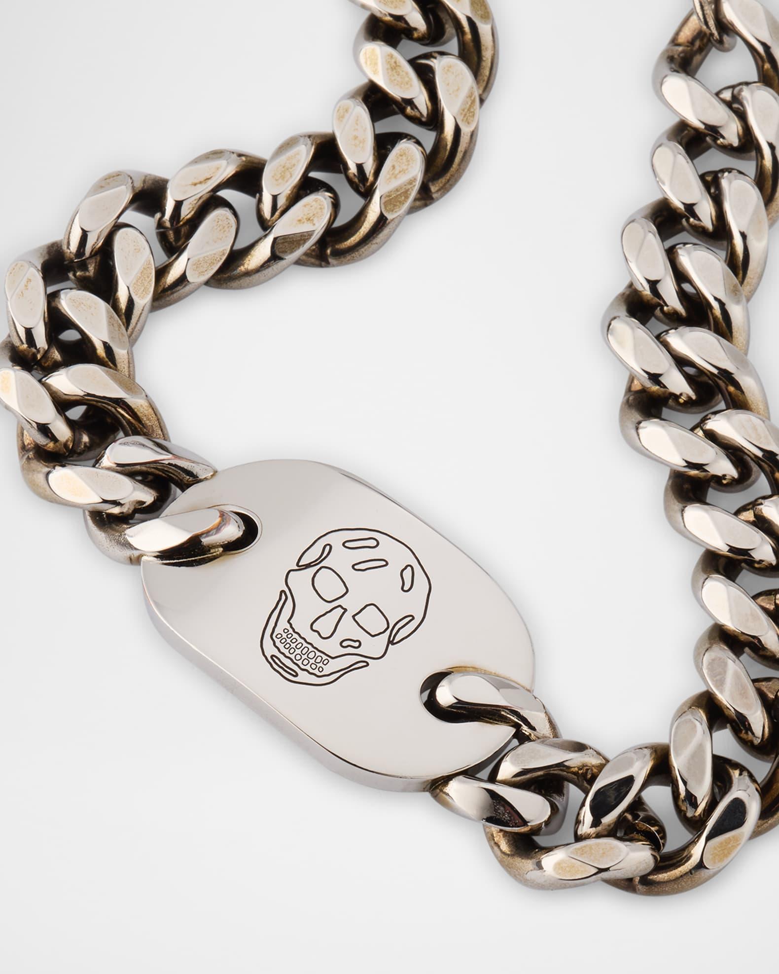 Men's Skull Plate Cuban Chain Bracelet Product Image