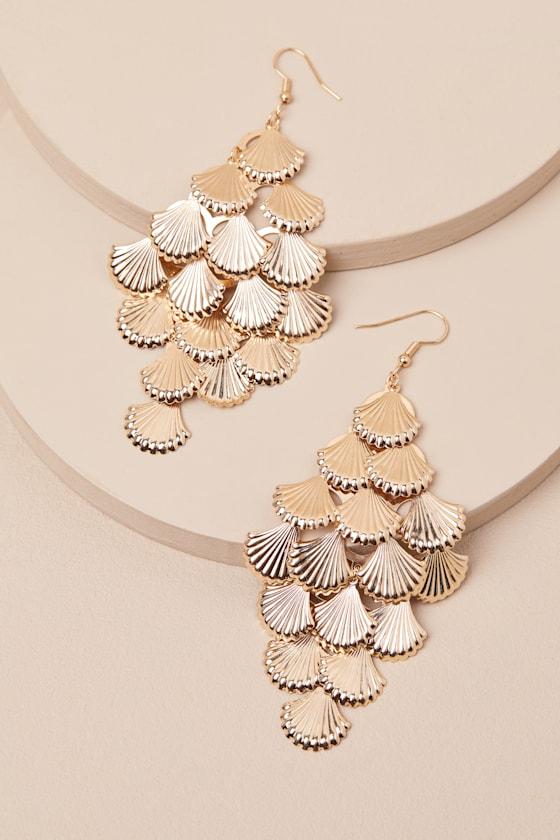 Mayim Gold Seashell Statement Earrings Product Image