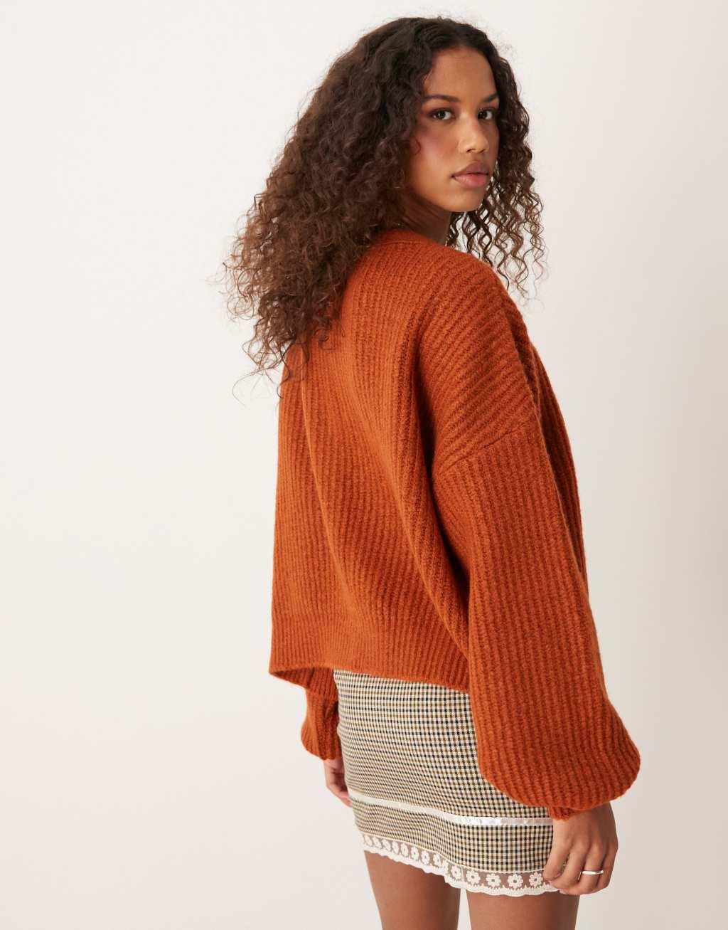 Miss Selfridge embroidered flower cardigan in chocolate Product Image