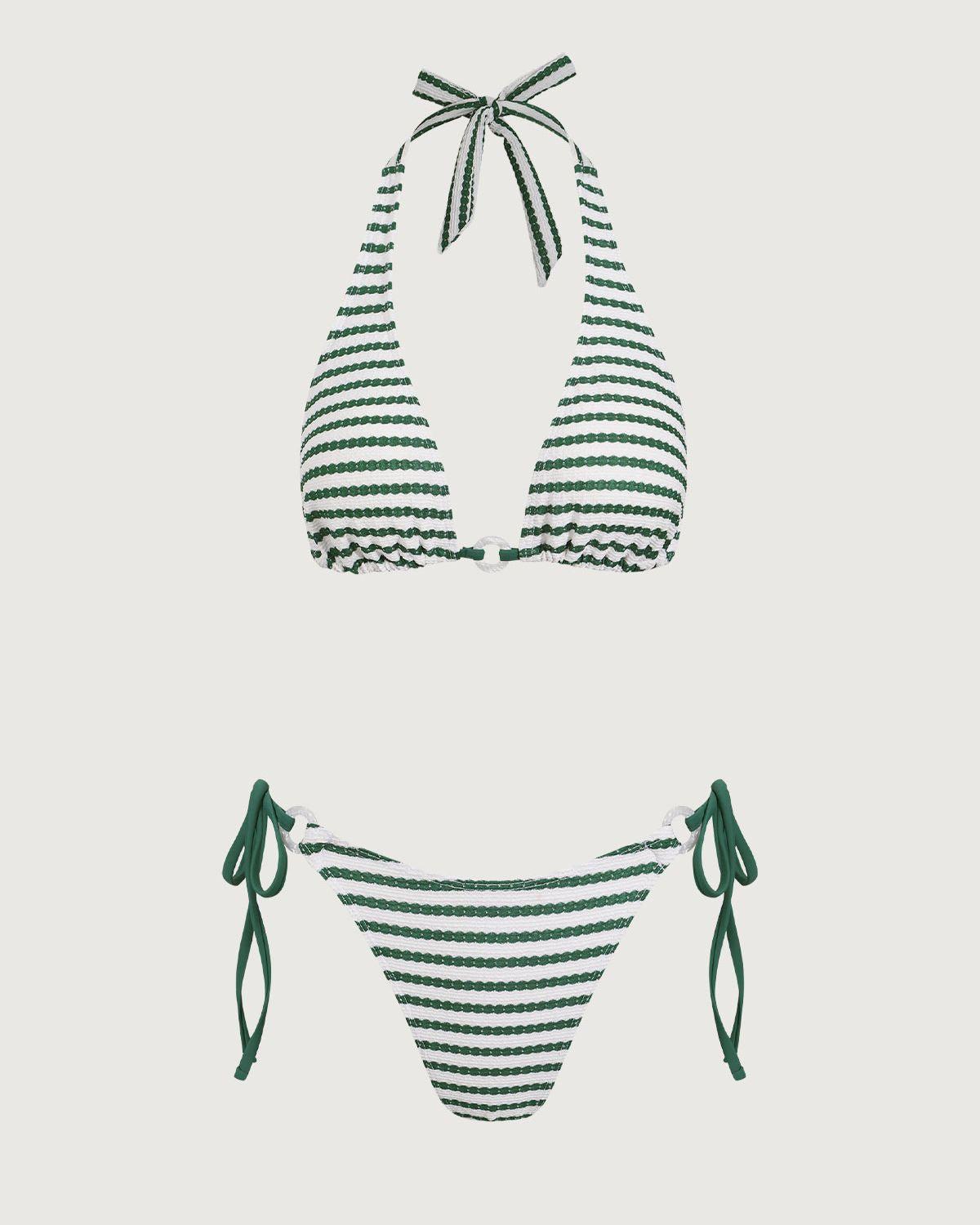 Green Striped O-Ring Bikini Set Product Image