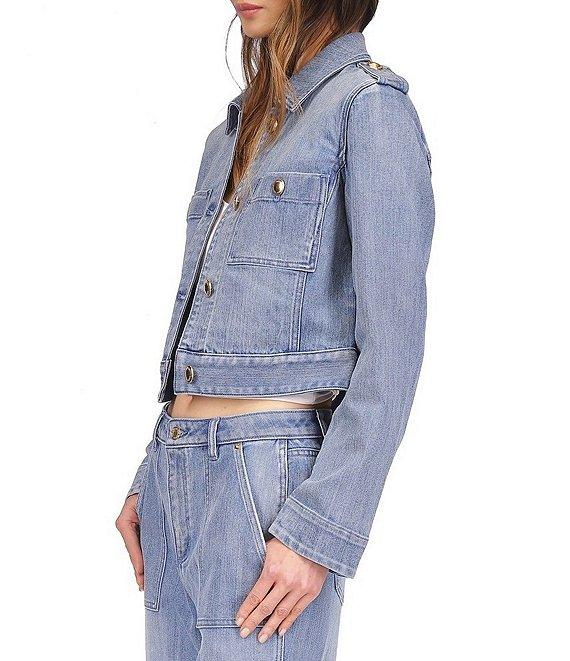 MICHAEL Michael Kors Point Collar Long Sleeve Cropped Denim Jacket Product Image