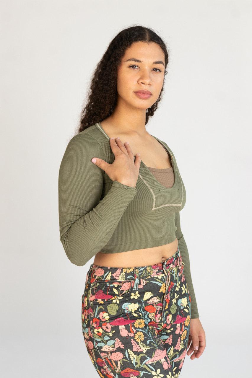 Sporty Notch Neck Long Sleeve Shirt Product Image