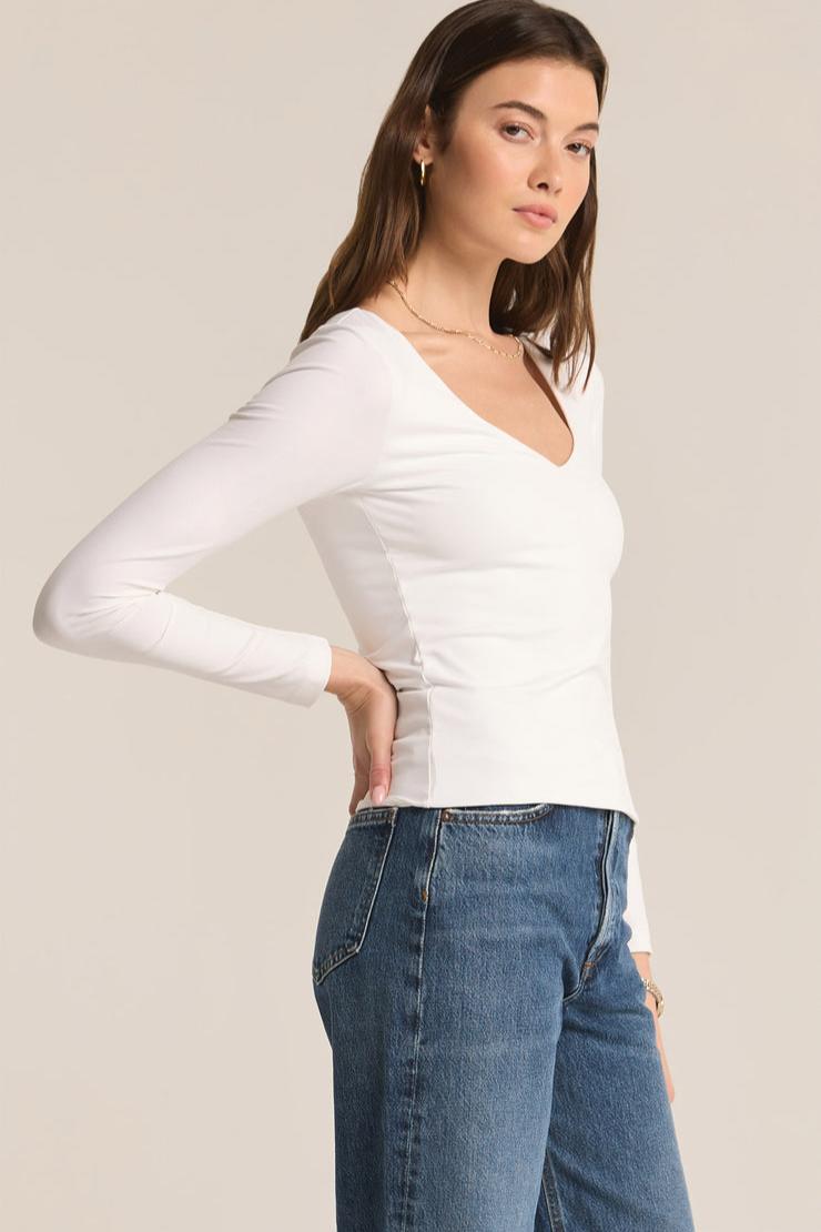 Avala Longsleeve So Smooth Top- White Product Image
