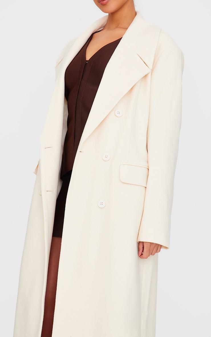 Ecru Wool Look Double Breasted Oversized Maxi Coat Product Image