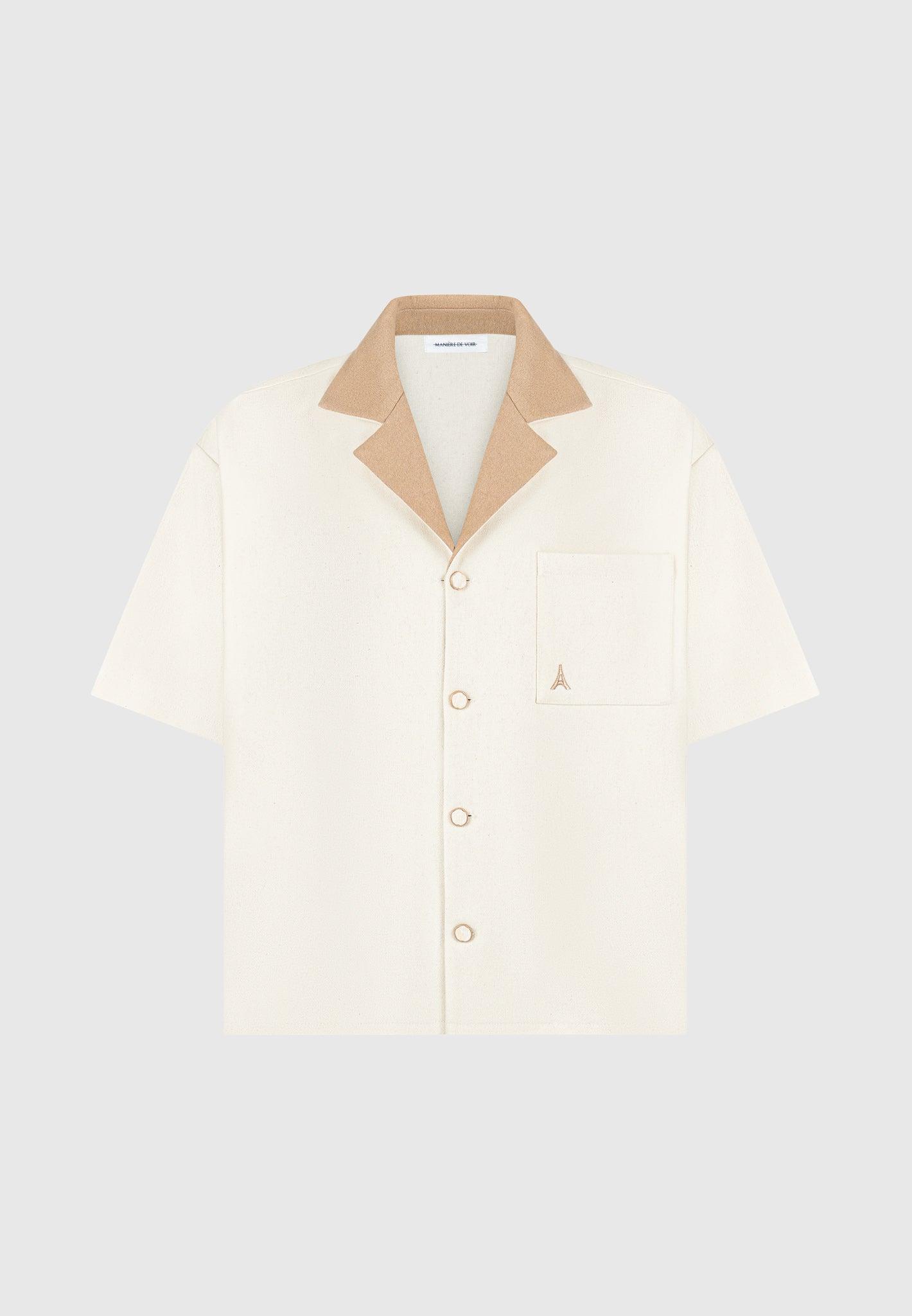 Boxy Wool Revere Shirt - Cream/Brown Male Product Image