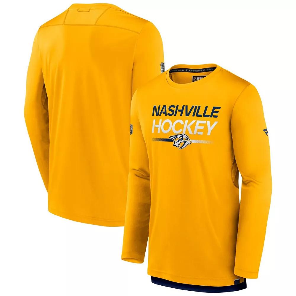 Men's Fanatics Gold Nashville Predators Authentic Pro Tech Long Sleeve T-Shirt, Size: Large, Pdt Gold Product Image