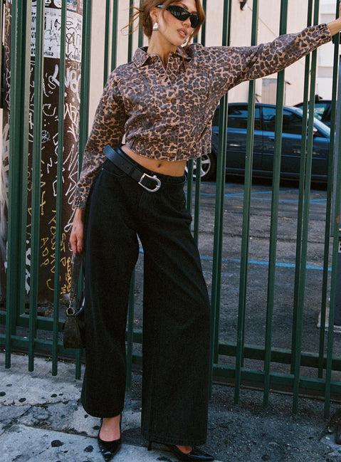 Naylor Mid Rise Wide Leg Jeans Washed Black Denim Product Image