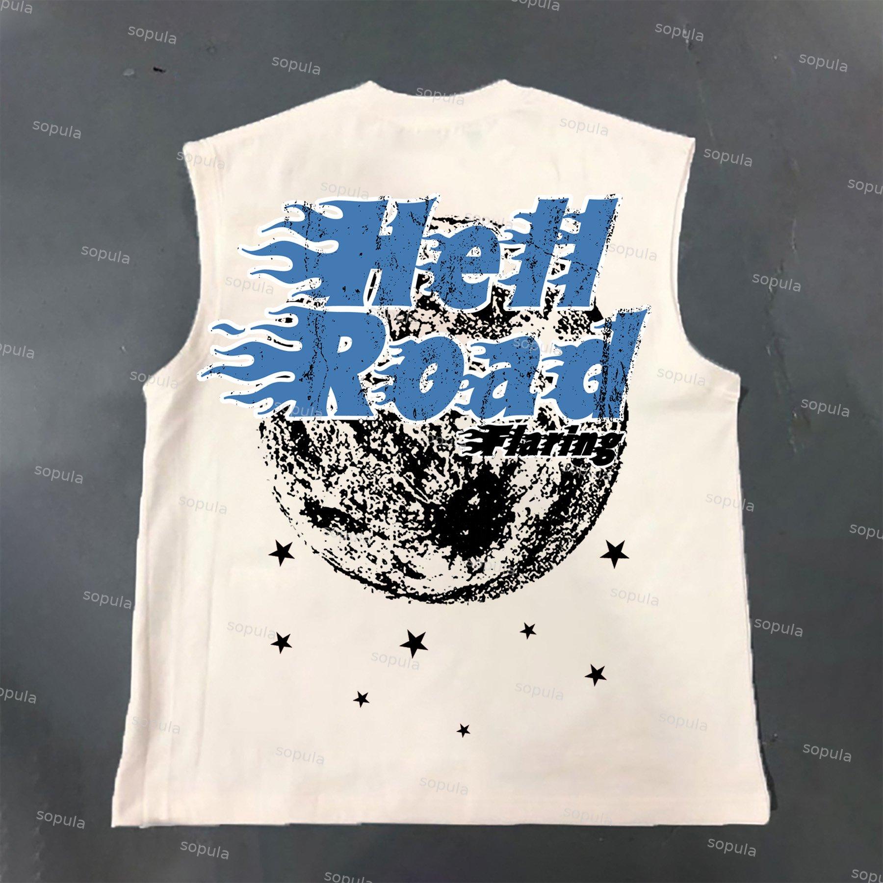 Casual Hell Road Flame Skeleton Print Cotton Tank Top Product Image