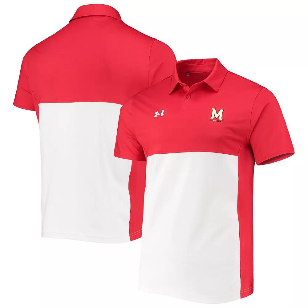 Men's Under Armour Red/White Maryland Terrapins 2022 Blocked Coaches Performance Polo, Size: XL Product Image