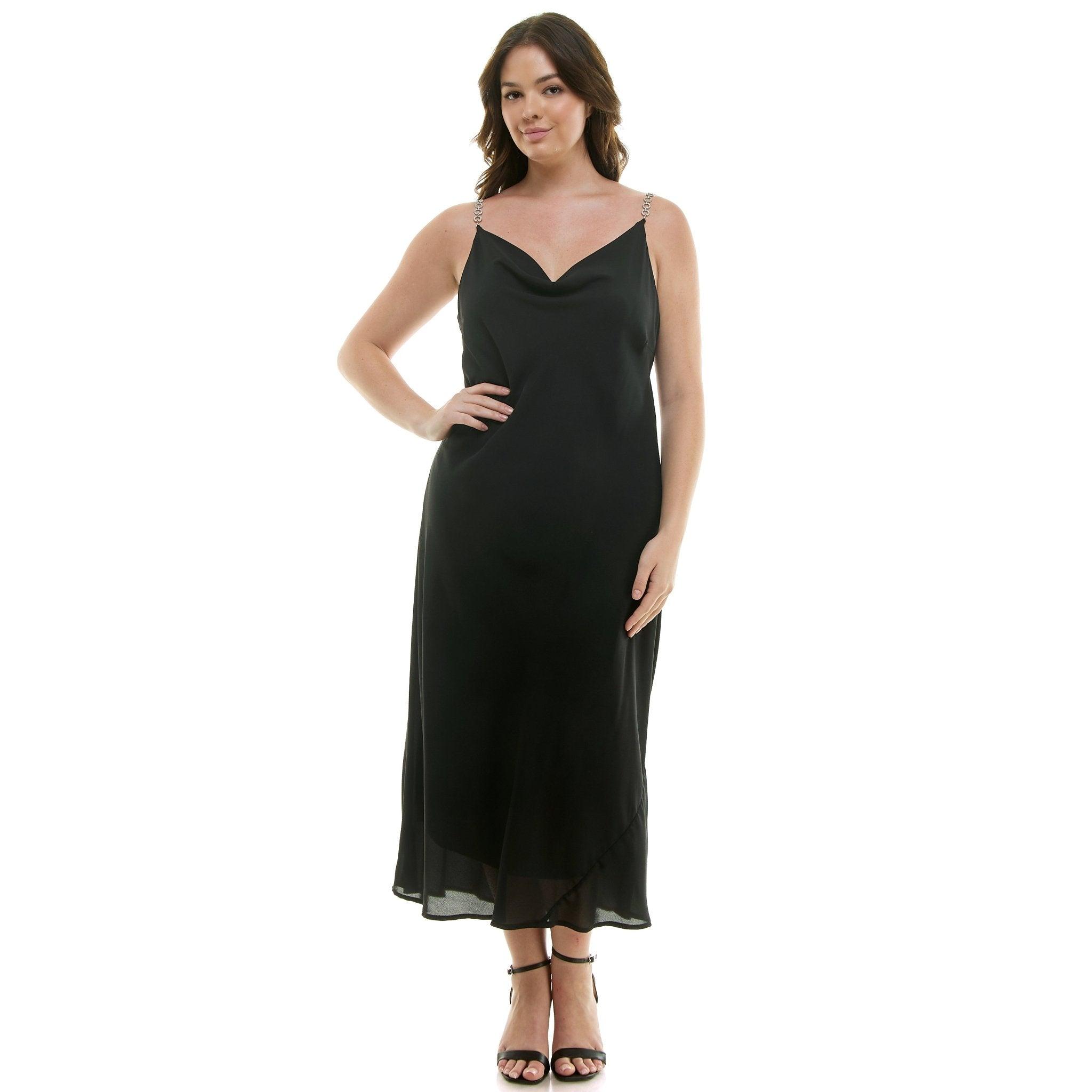 Detachable Chain Trim Strap Cowl Neck Dress, Black - Plus Product Image