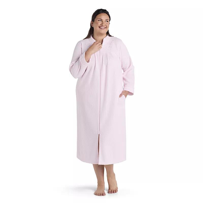 Plus Size Miss Elaine Essentials Brushed Back Terry Long Zip Robe, Women's, Size: 3XL, Green Product Image