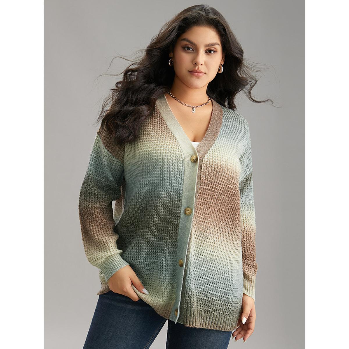 Plus Size Ombre Heather Button Fly Cardigan Multicolor Women Casual Loose Long Sleeve Dailywear Cardigans BloomChic 18-20/2X Product Image