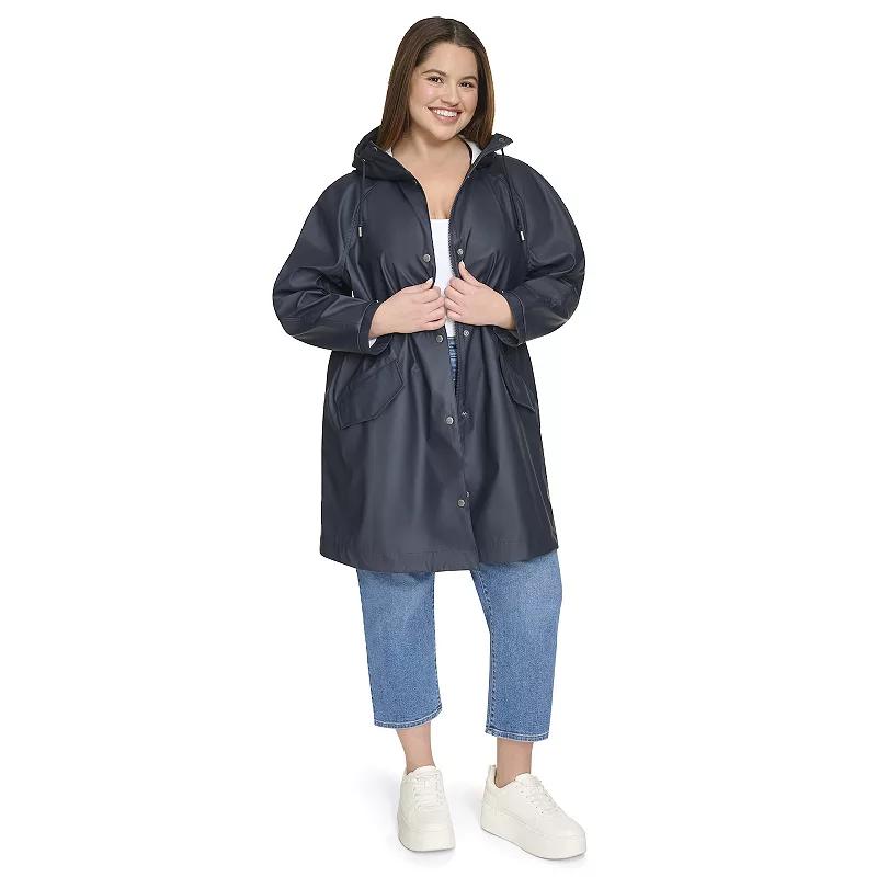 Plus Size Levis Rubberized Faux Leather Hooded Rain Coat, Womens Product Image