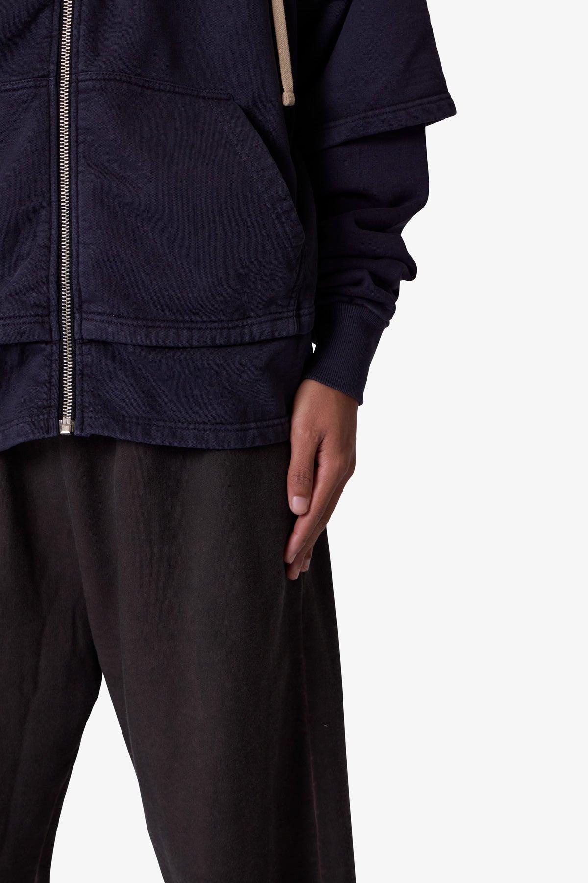 Double Layer Zipper Sweater - Washed Black Product Image