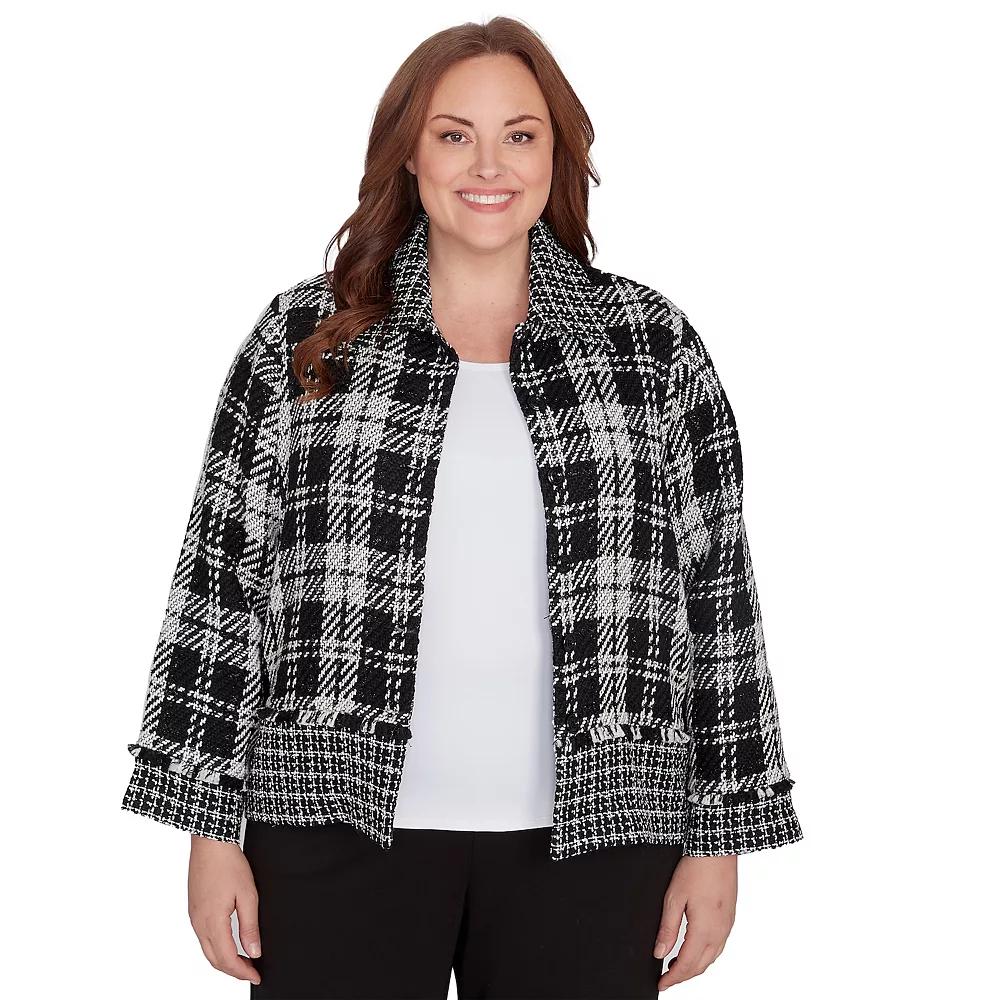 Plus Size Alfred Dunner Spliced Woven Jacket, Women's, Size: 2XL, Black And White Product Image