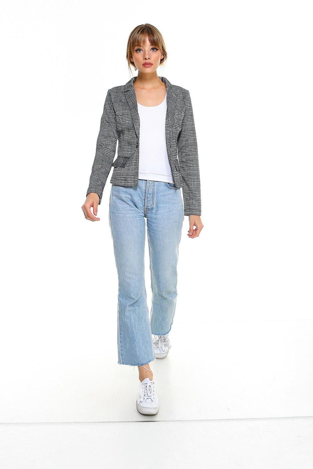 Plaid Long Sleeve Blazer Jacket Top Product Image