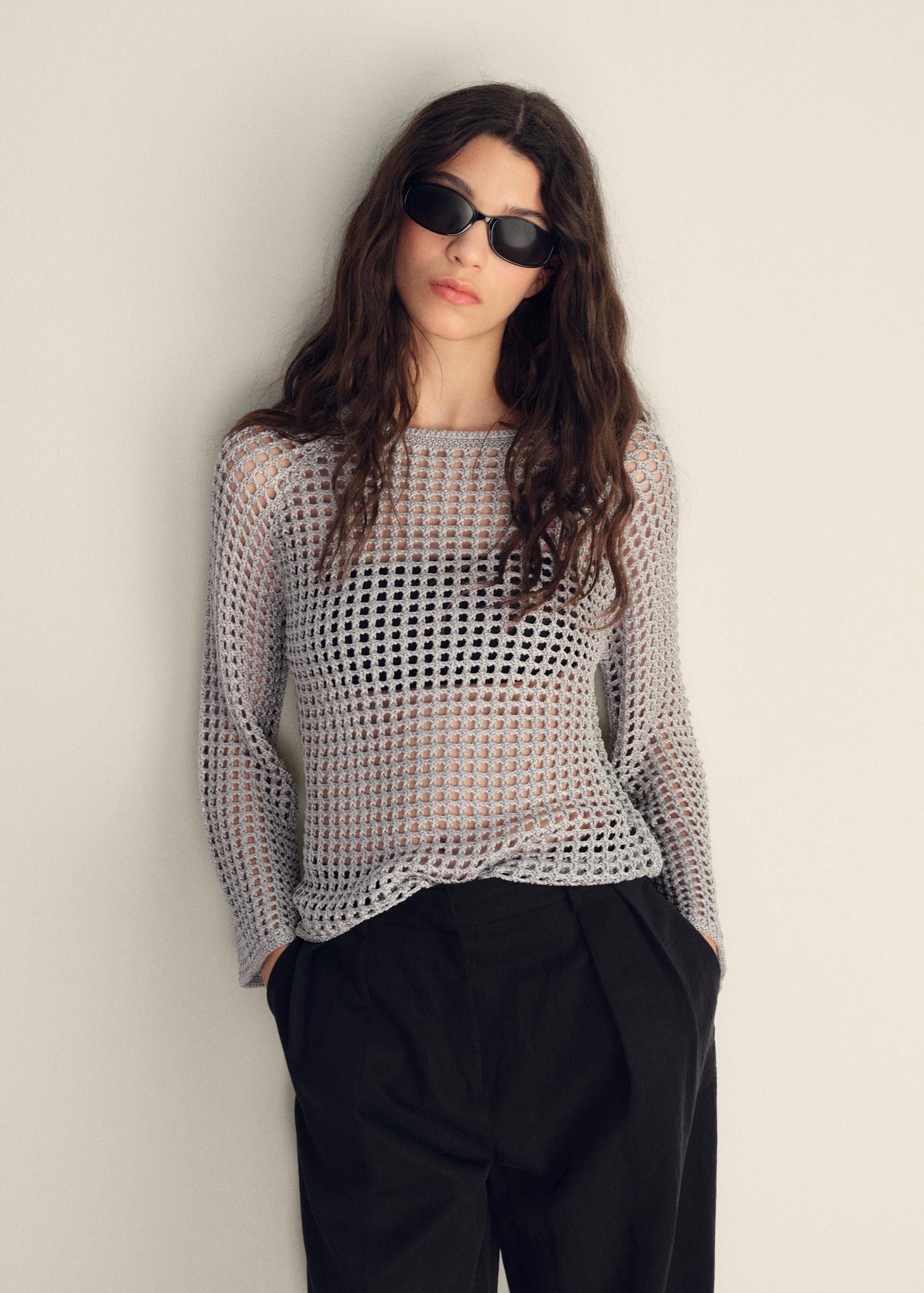 Long-sleeved crochet sweater - Women | MANGO USA Product Image