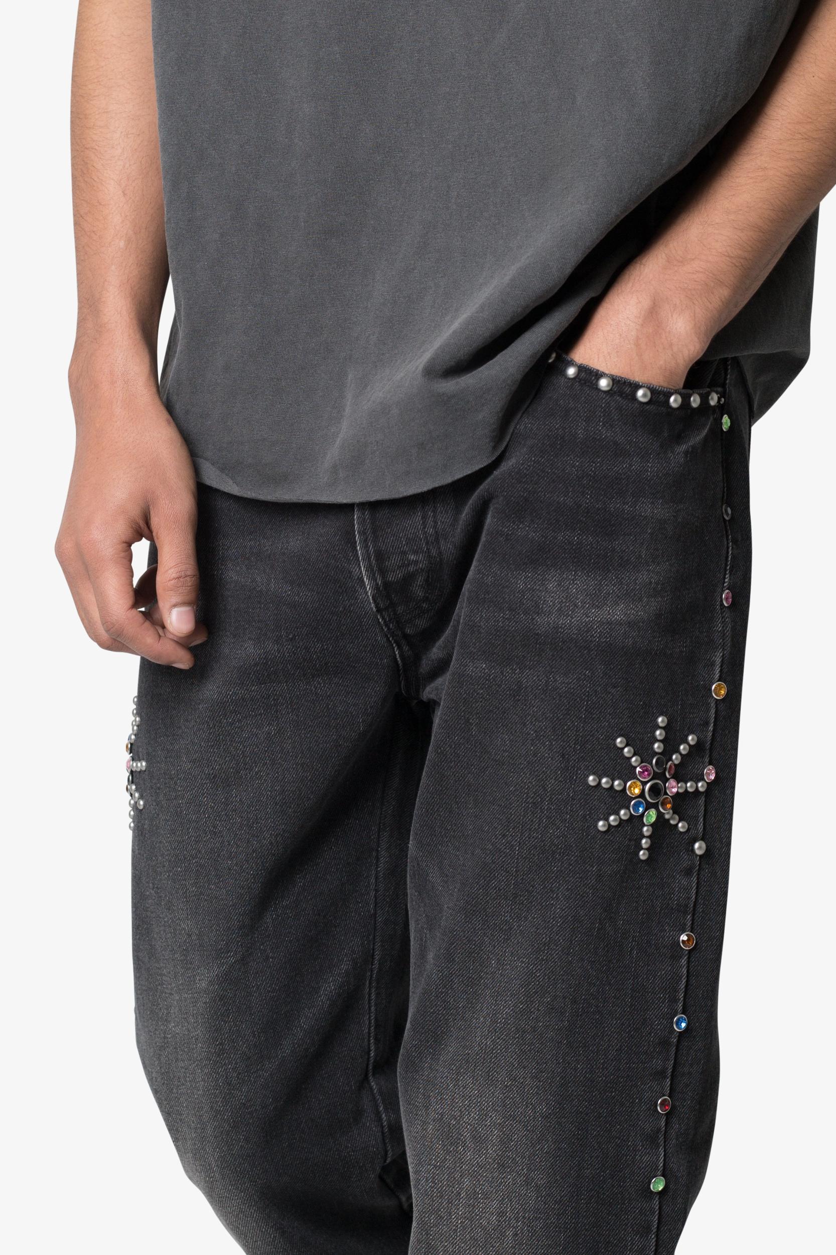 V376 Studded Baggy Denim - Washed Black Product Image