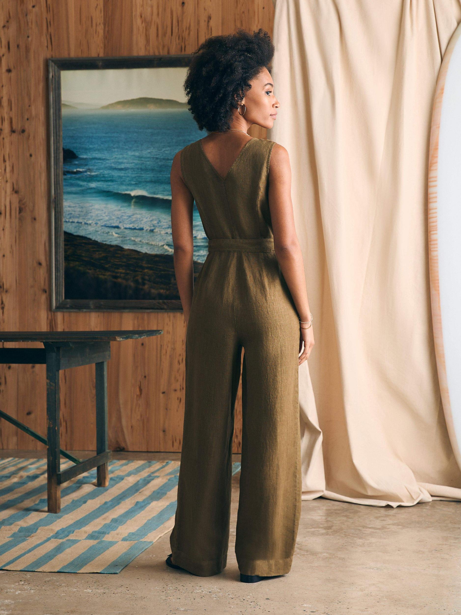 Linen Alina Jumpsuit - Military Olive Female Product Image