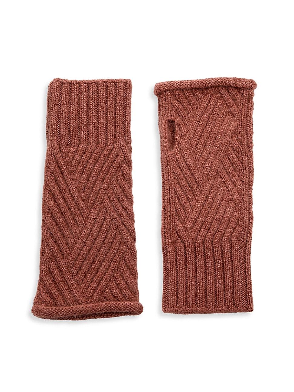Womens Cabel-Knit Ribbed Trim Fingerless Gloves Product Image