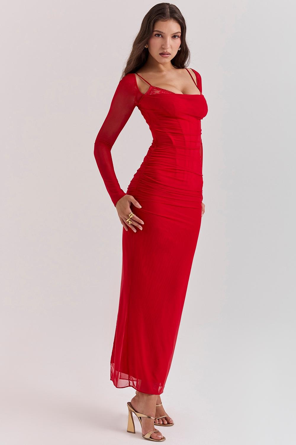 Katarina  scarlet long sleeve maxi dress Product Image
