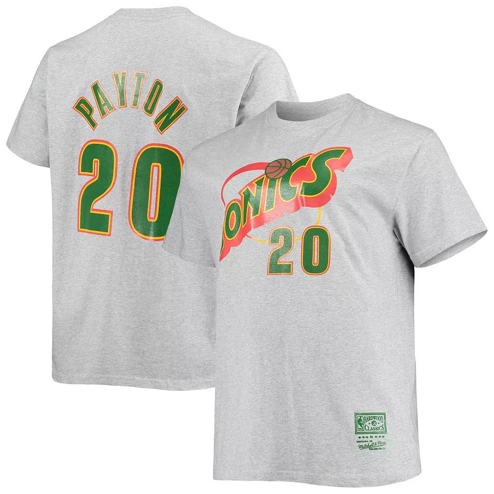 Men's Mitchell & Ness Gary Payton Heathered Gray Seattle SuperSonics Big & Tall Hardwood Classics Name & Number T-Shirt,  Product Image