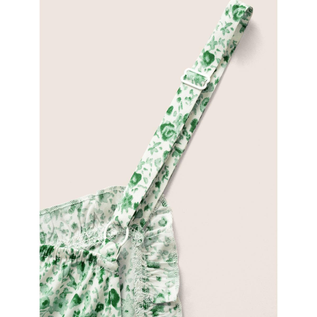 Plus Size Ditsy Floral Frill Trim Adjustable Straps Cami Top Women Moss Casual Frill Trim V-neck Everyday Tank Tops Camis BloomChic 18-20/2X Product Image
