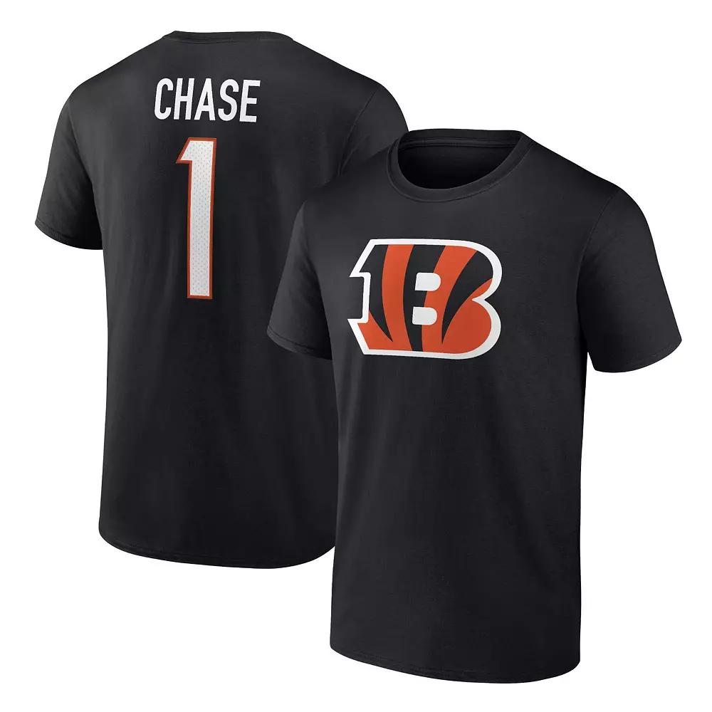 Men's Fanatics Branded Ja'Marr Chase Black Cincinnati Bengals Player Icon Name & Number T-Shirt,  Product Image