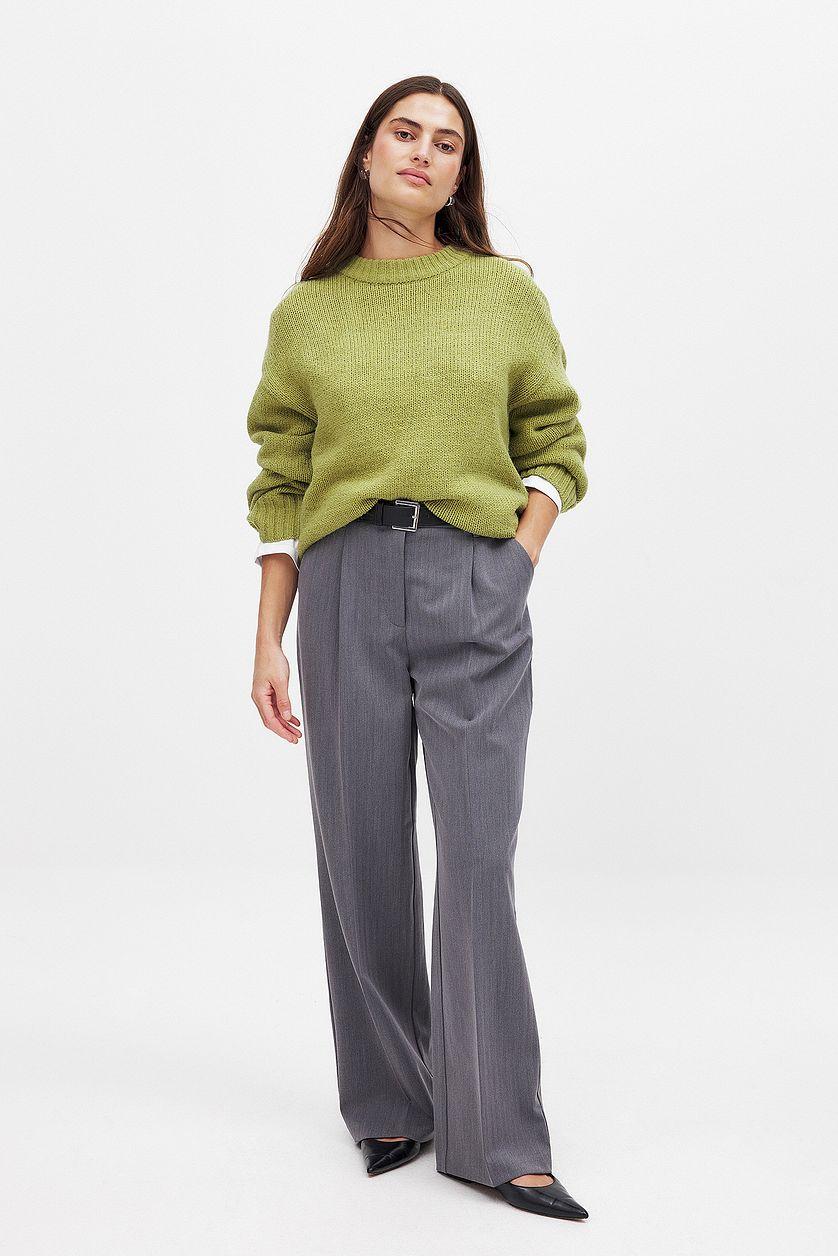 Round Neck Knitted Sweater Blue Product Image