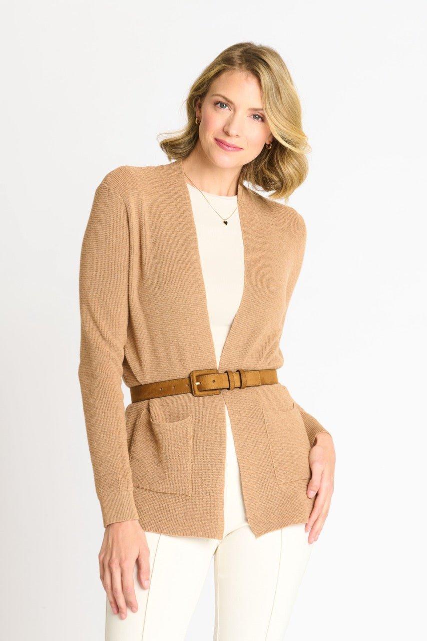 Waffle Stitch Cardigan Sweater with Pocket, Caramel Heather Product Image