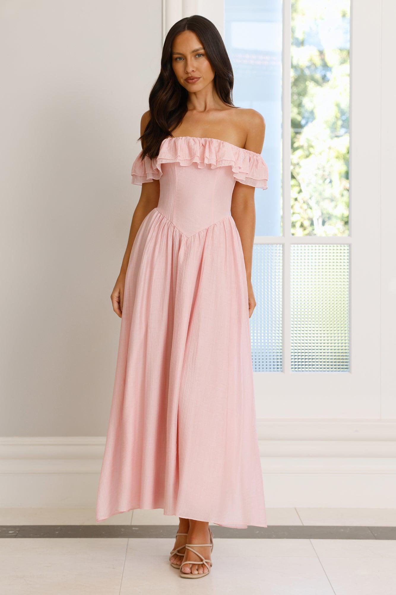 Twilight Sonata Off Shoulder Maxi Dress Pink Product Image
