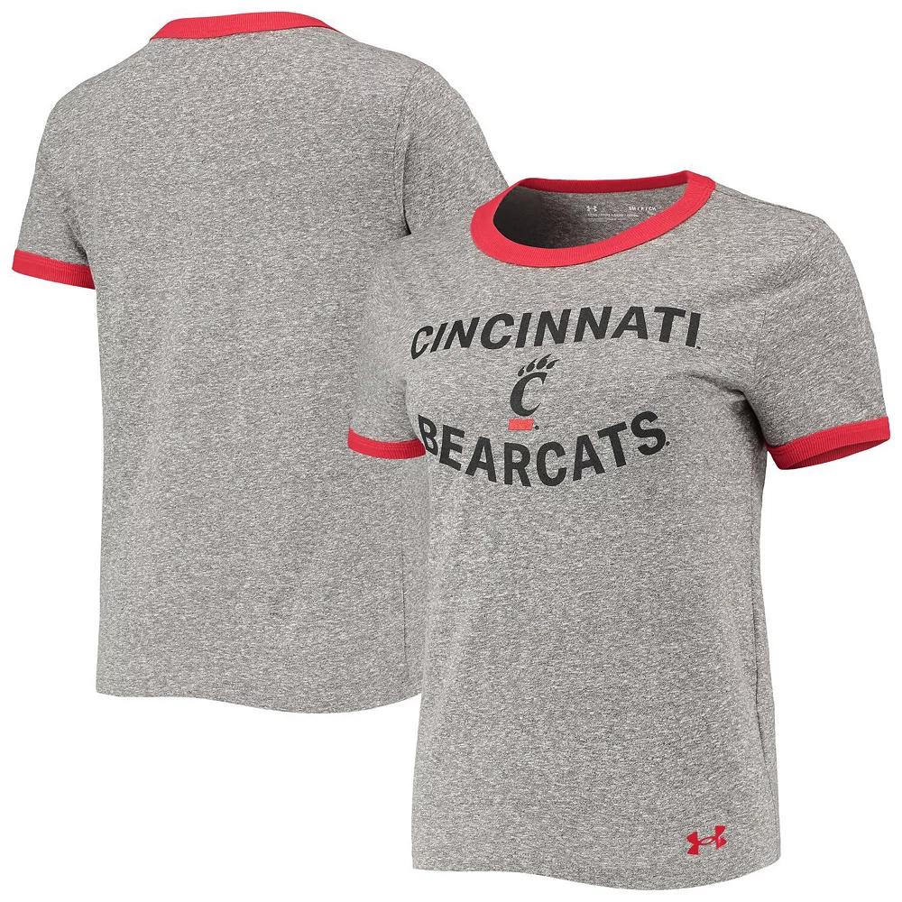 Women's Under Armour Heathered Gray Cincinnati Bearcats Siro Slub Tri-Blend Ringer T-Shirt,  Product Image