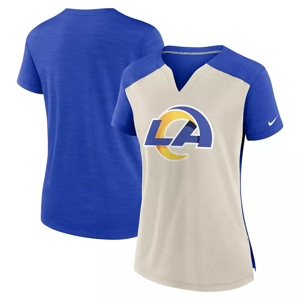 Women's Nike Bone/Royal Los Angeles Rams Impact Exceed Performance Notch Neck T-Shirt, Size: Small, Beige Product Image