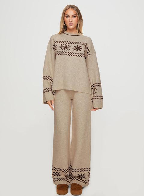 Anok Graphic Sweater Cream / Brown Product Image