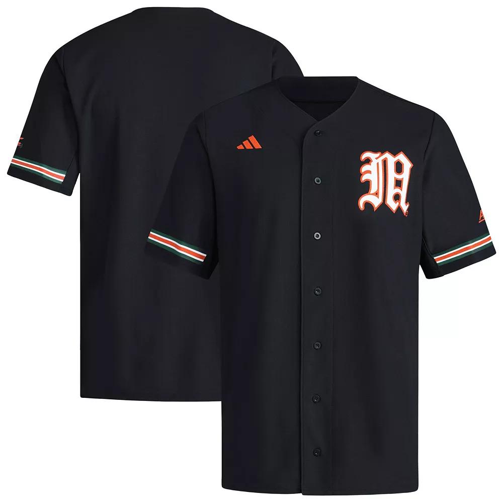 Men's adidas Black Miami Hurricanes V-Neck Baseball Jersey,  Product Image