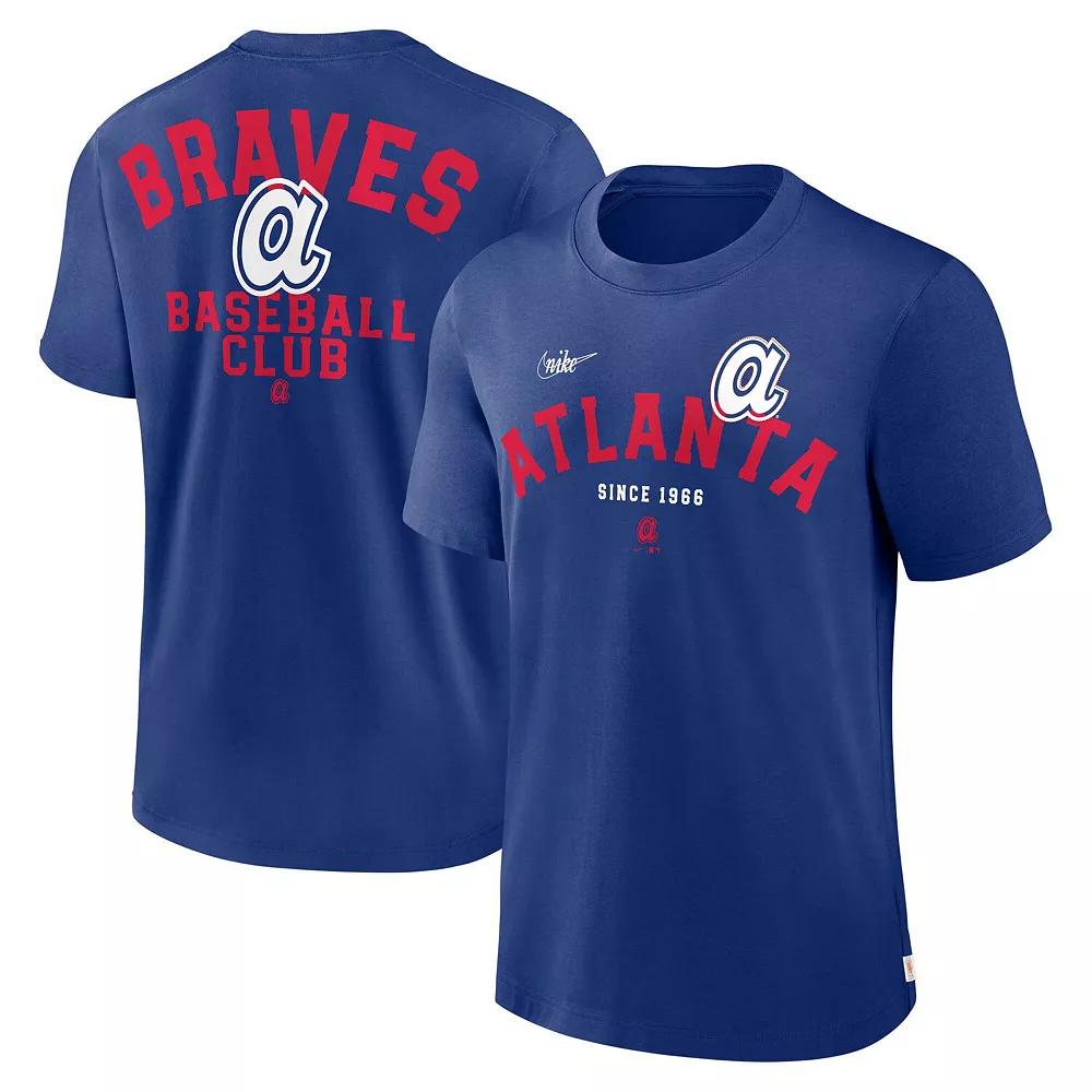 Men's Nike  Royal Atlanta Braves Cooperstown Collection Rewind Slogan T-Shirt, Size: Medium, Blue Product Image