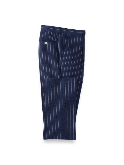 Cotton Stretch Pinstripe Seersucker Single Pleat Suit Pants - Navy Product Image