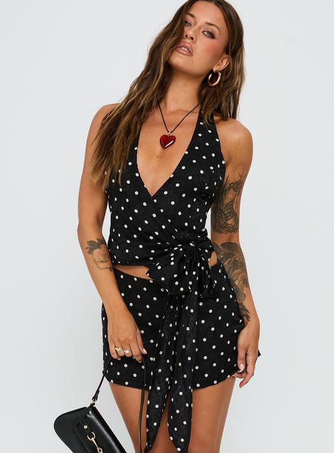 Beffanie Halter Wrap Set Black Polka Dot Product Image