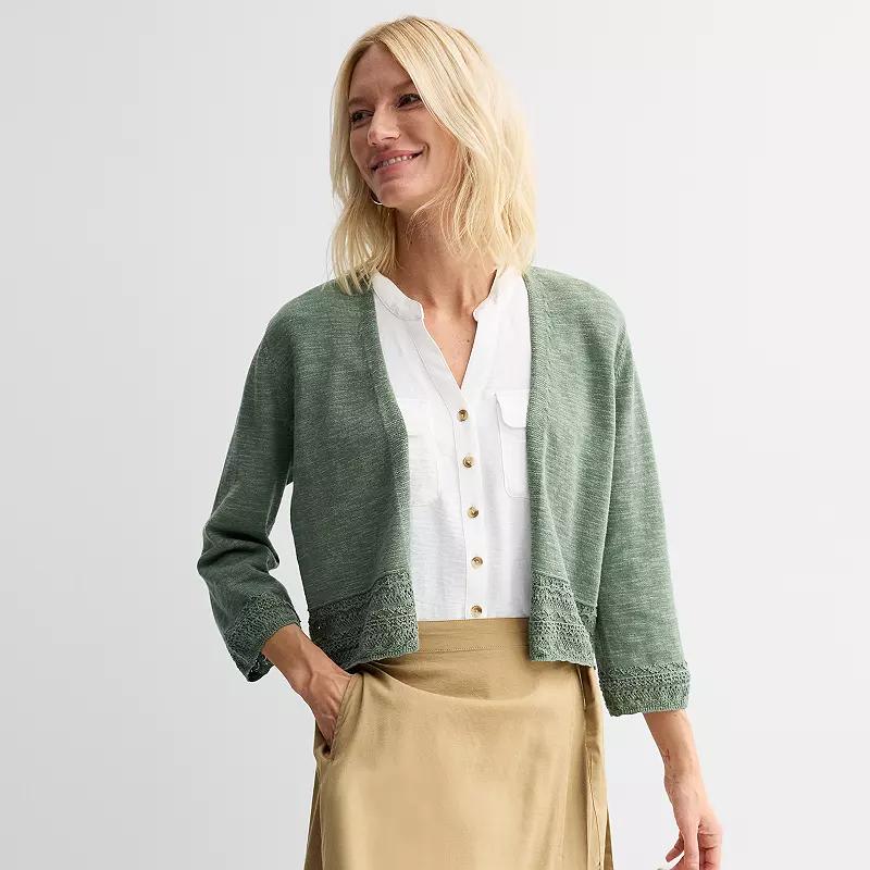 Women's Croft & Barrow® Pointelle Hem Open-Front Cardigan, Size: XS, Manolo Green Product Image