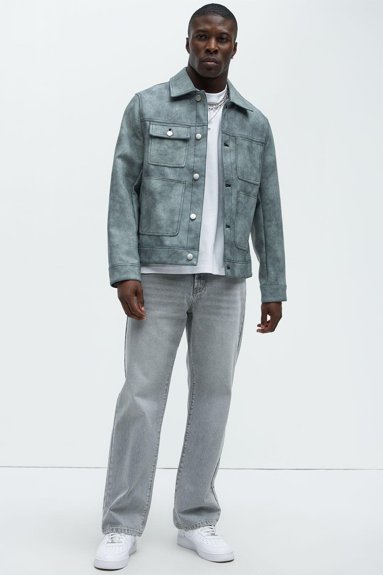 Ellis Faux Leather Jacket - Grey Product Image