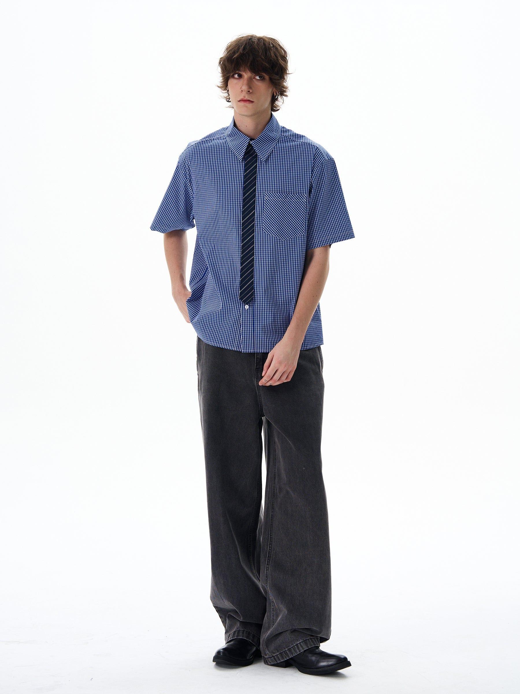 RT No. 12706 BLUE PLAID SHORT SLEEVE SHIRT Product Image