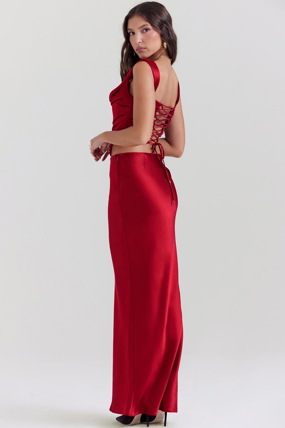Sydel  ruby satin bias cut maxi skirt Product Image