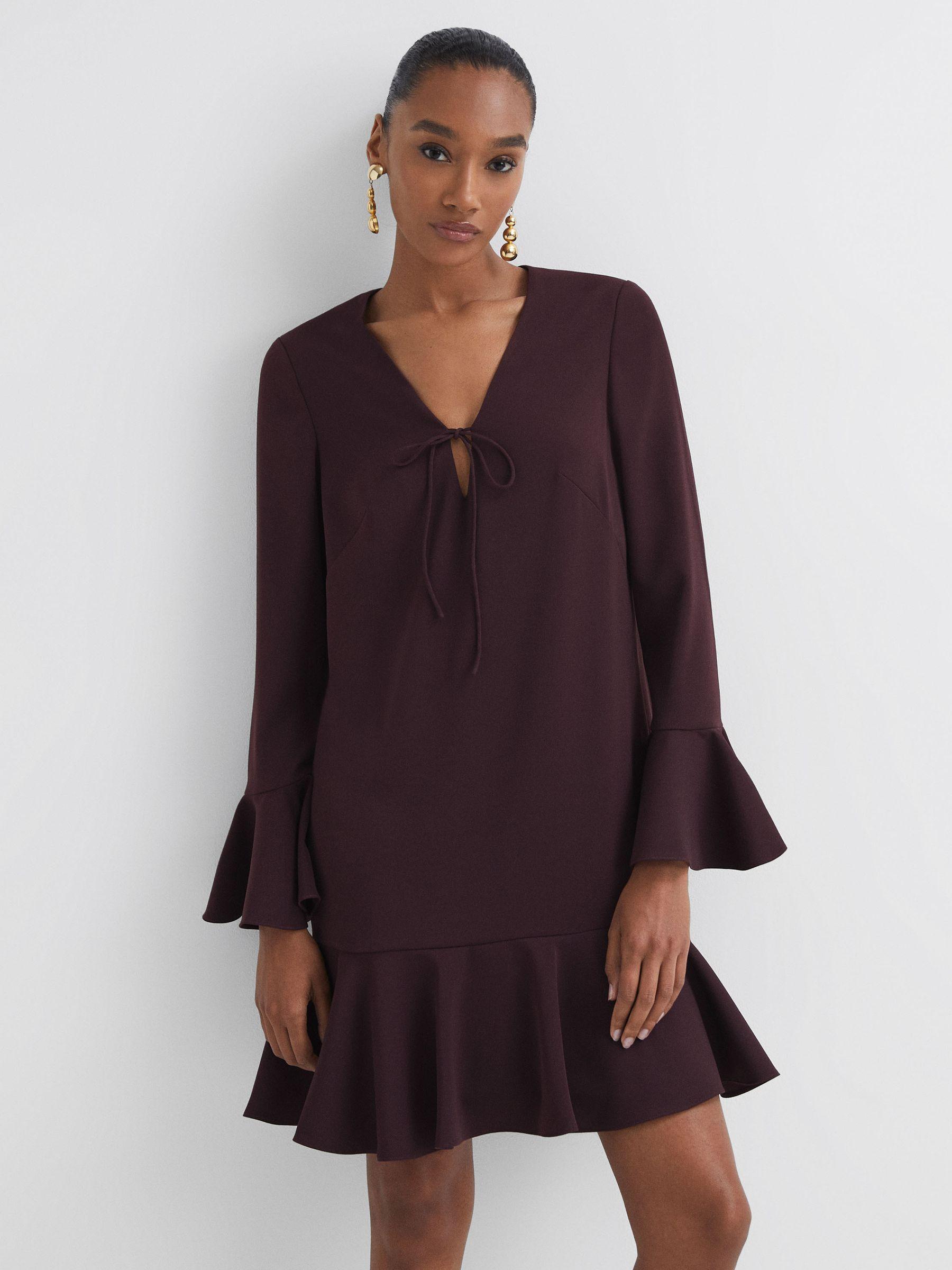 Florere V-Neck Mini Dress in Burgundy Product Image