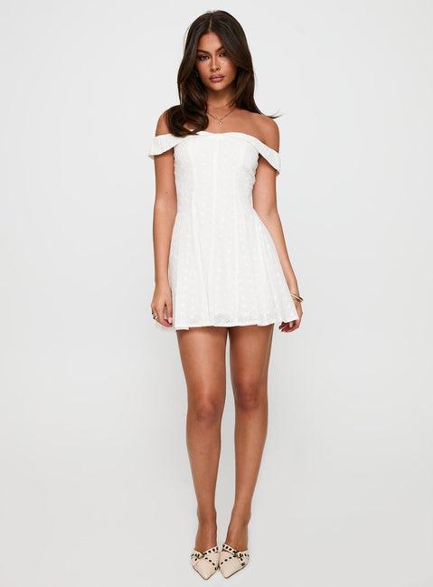Rosebud Broderie Off The Shoulder Mini Dress White Product Image