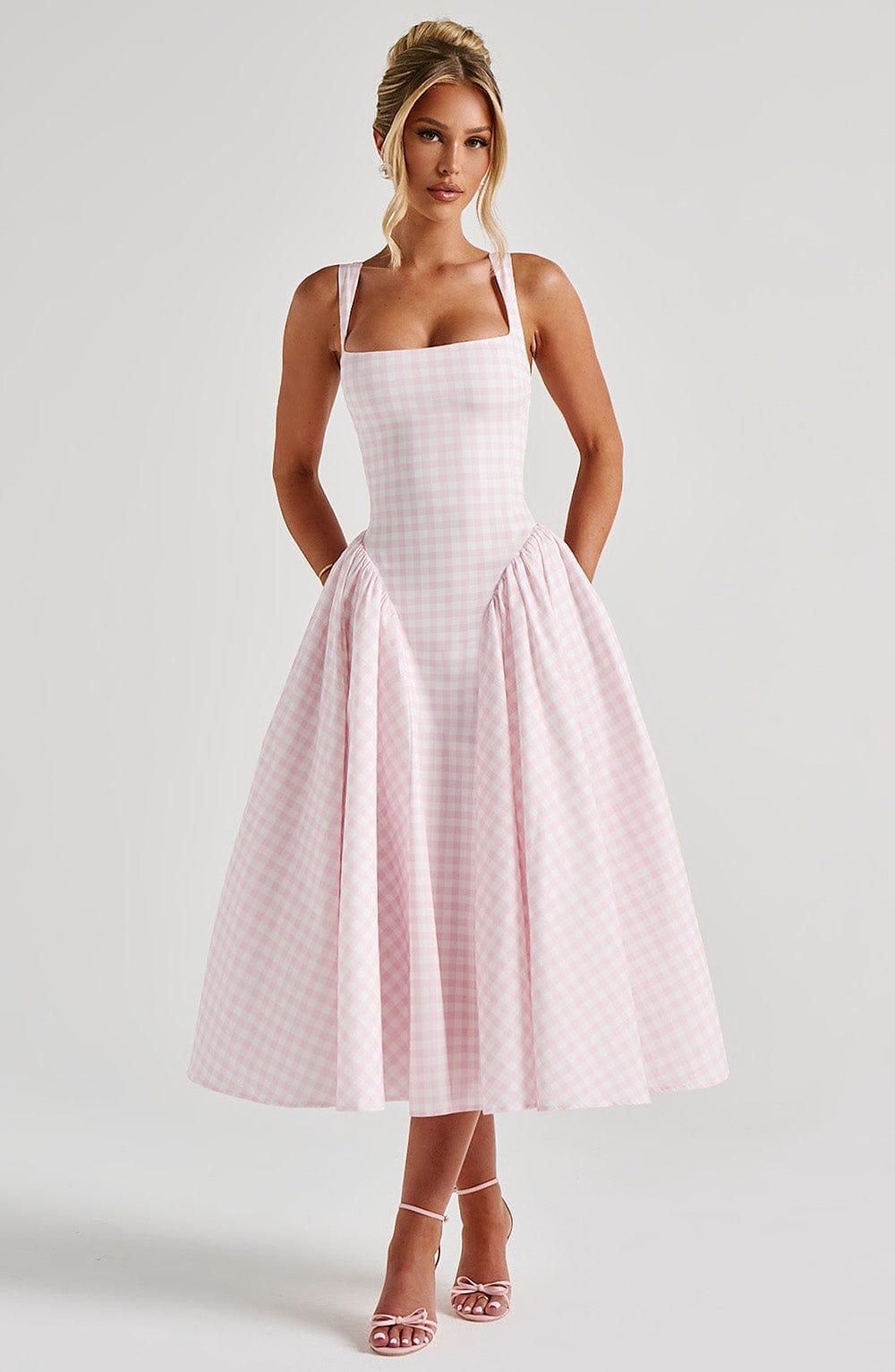 Sherrie Midi Dress - Blush Gingham Product Image