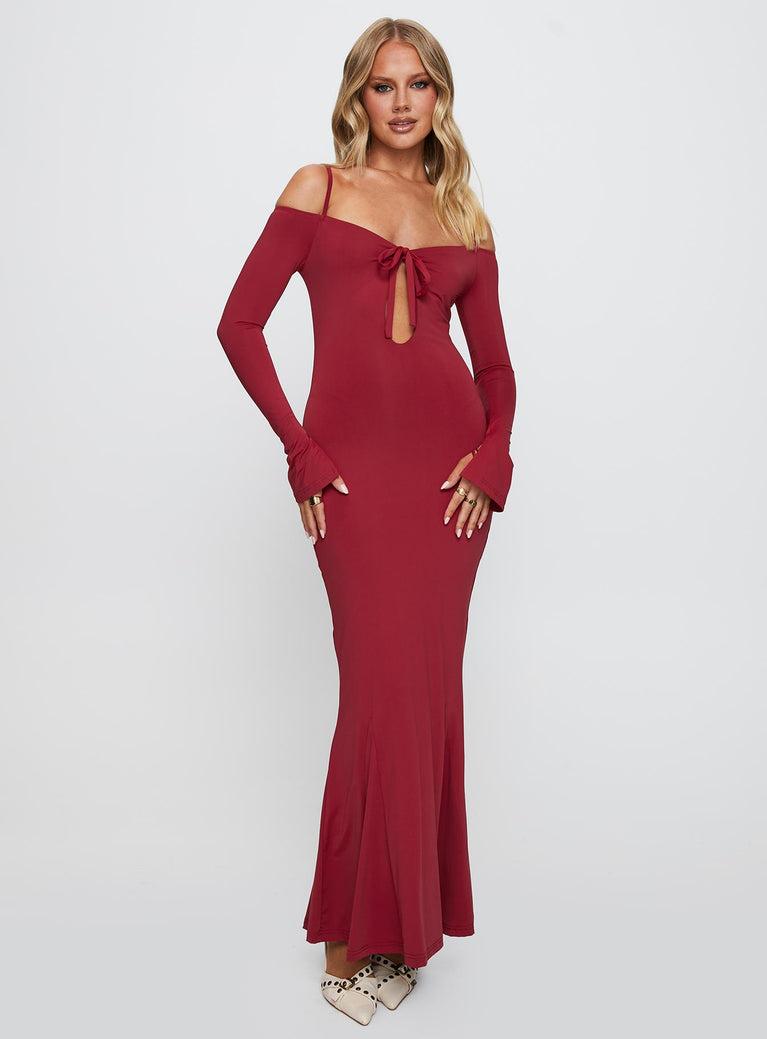 Lucillea Long Sleeve Maxi Dress Red Product Image