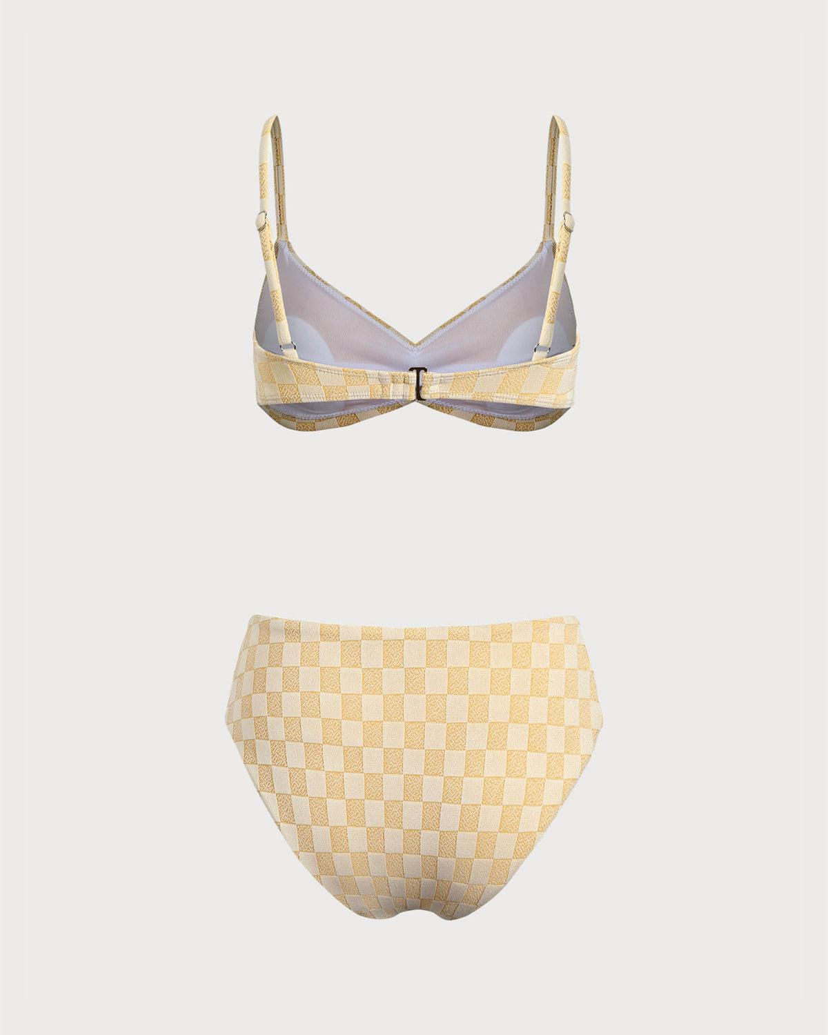 Yellow Plaid Bralette Bikini Set Product Image