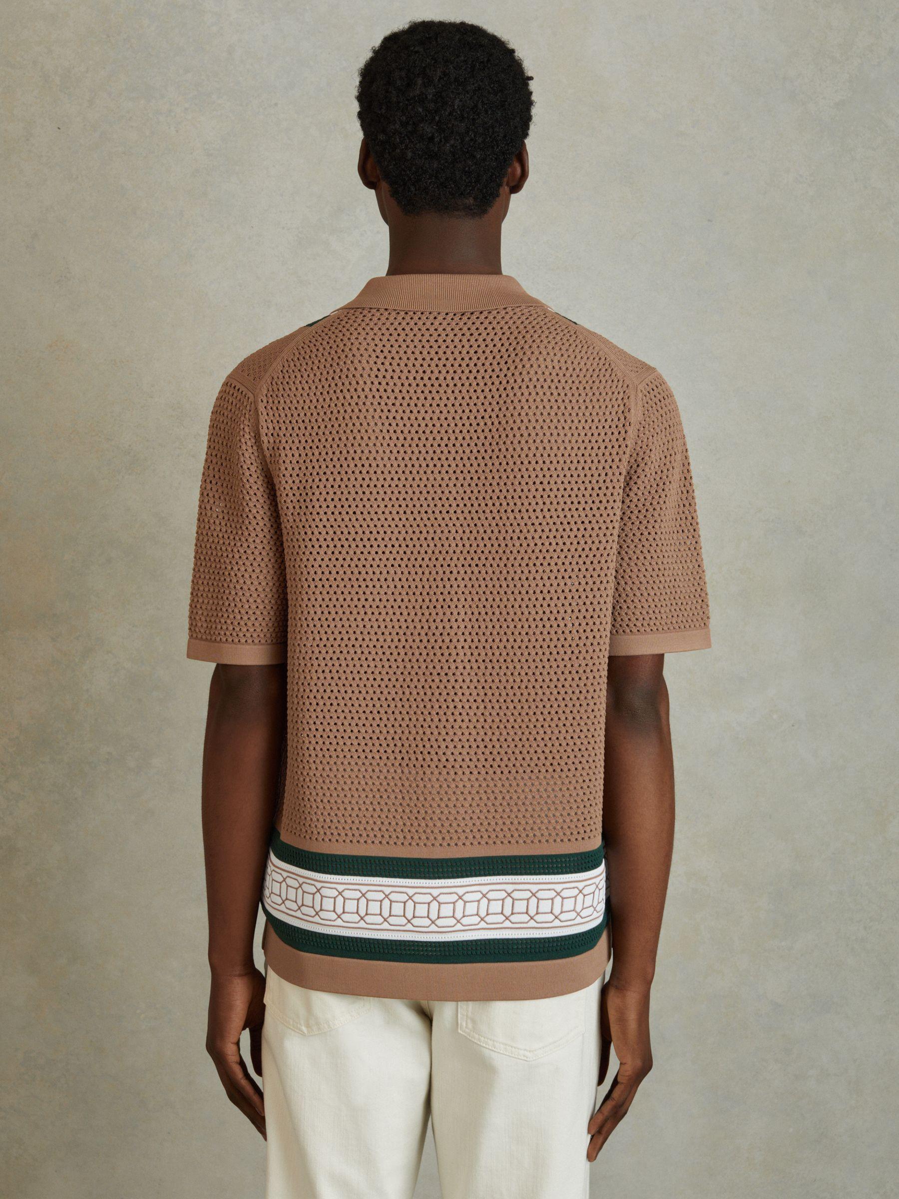 Embroidered Cuban Collar Shirt in Camel/Green Product Image