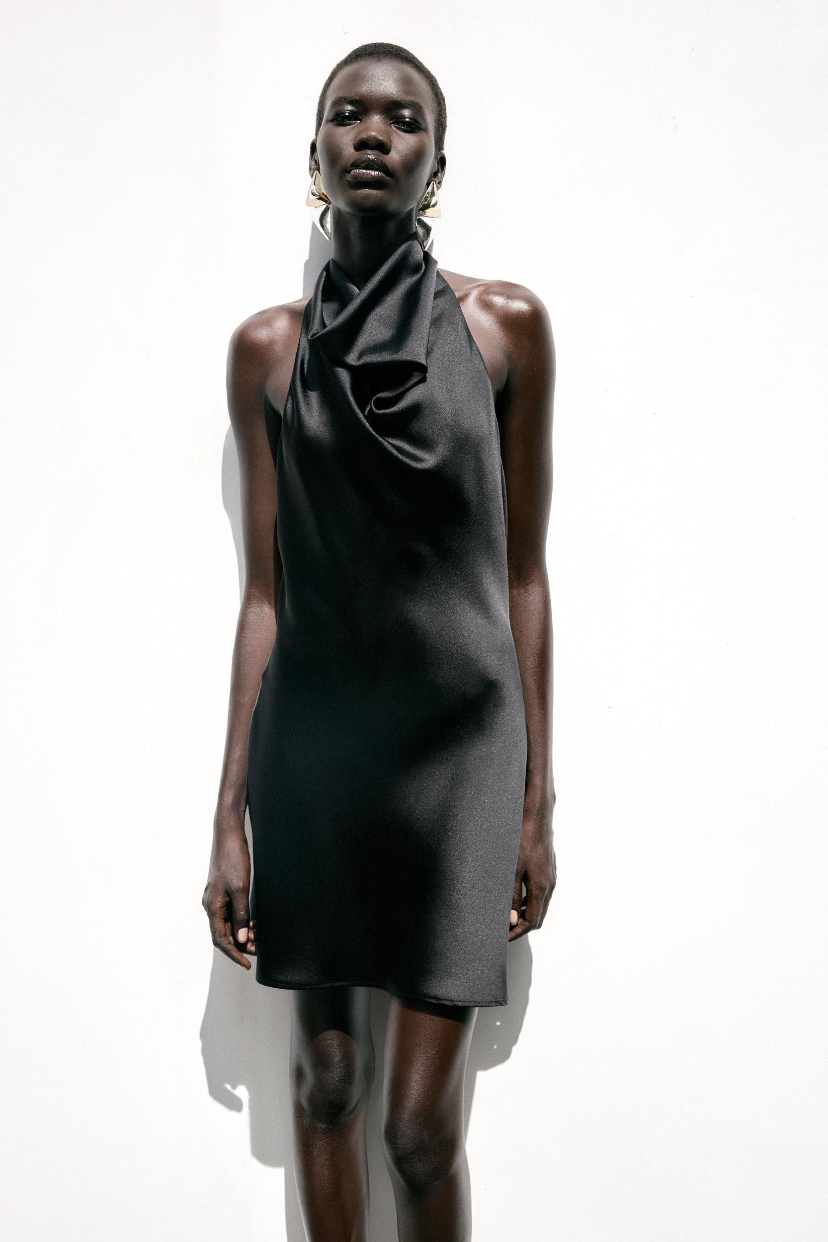 SATIN HALTER MINI DRESS Product Image